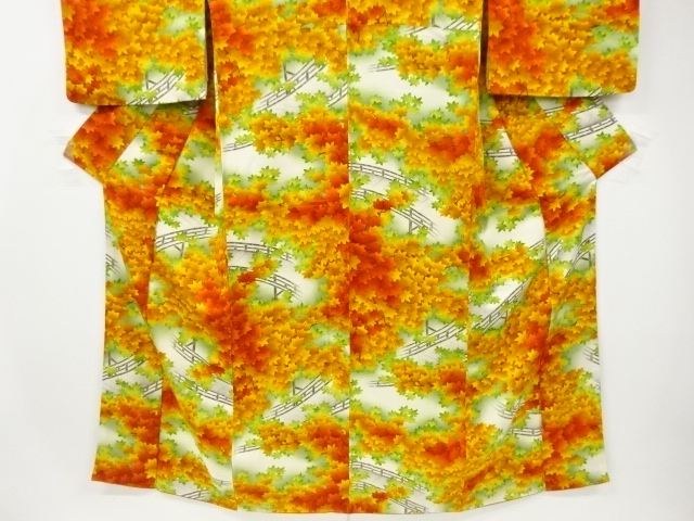 リサイクル 紅葉に橋模様小紋着物：リサイクル・アンティーク着物の